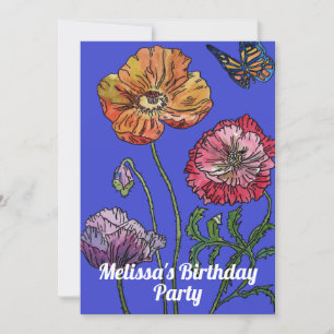 Poppy Flowers Birthday Childs Girls Invitation
