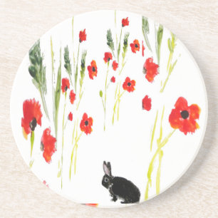 Poppy Flowers Bunny Rabbit Coaster