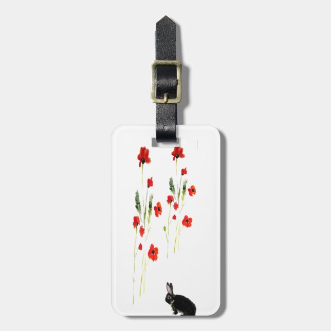 Poppy Flowers Bunny Rabbit Floral Luggage Tag (Front Vertical)