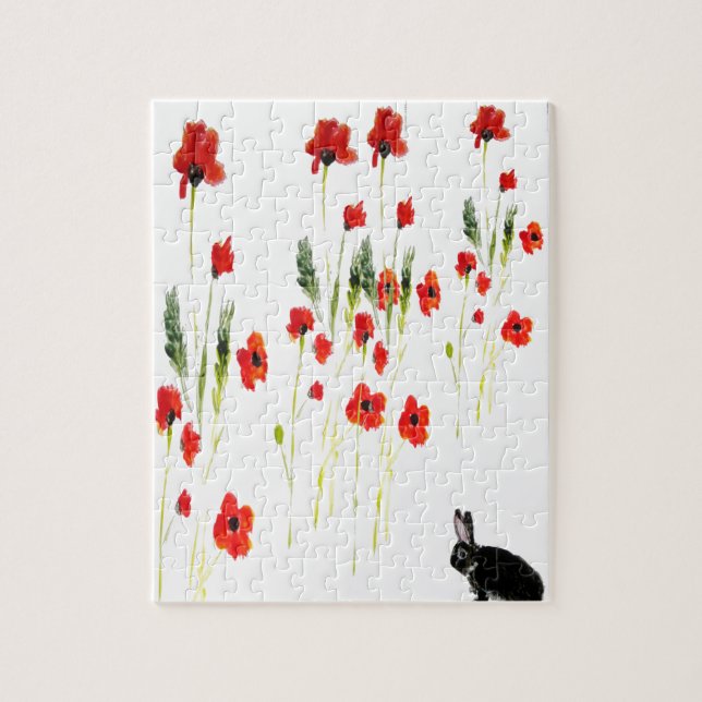Poppy Flowers Bunny Rabbit Jigsaw Puzzle (Vertical)