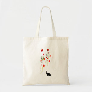 Poppy Flowers Bunny Rabbit Tote Bag