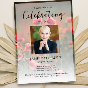 Poppy Flowers Celebration of Life Photo, Funeral Invitation