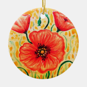 Poppy flowers ceramic ornament