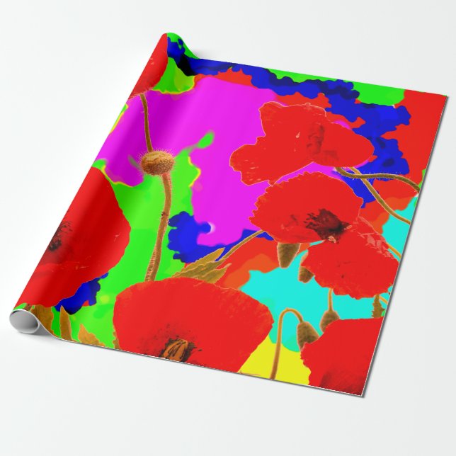 Poppy Flowers Colourful Bright Art Floral Abstract Wrapping Paper (Unrolled)