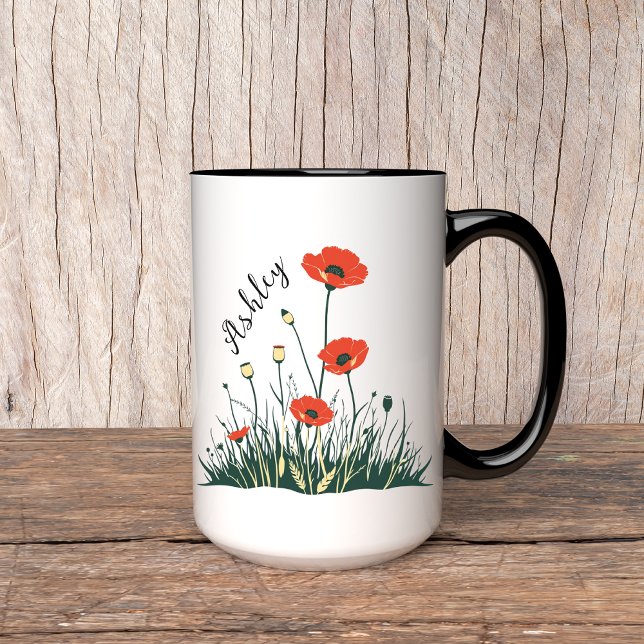 Poppy Flowers Custom Mug, Gift for Women & Boss Mug (poppy flowers mug, custom name mug, personalized name mug, birthday gift mug, Mother’s Day mug,)