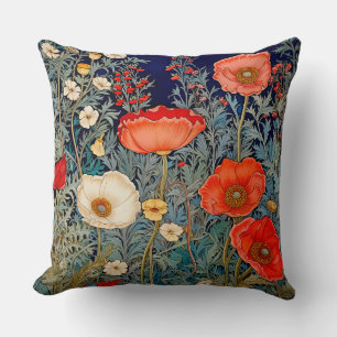 Poppy Flowers Farmhouse Decor Throw Pillow