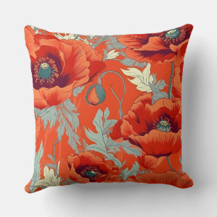 Poppy Flowers Farmhouse Decor Throw Pillow