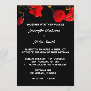 Poppy Flowers Floral Red Black Unique Wedding Invitation
