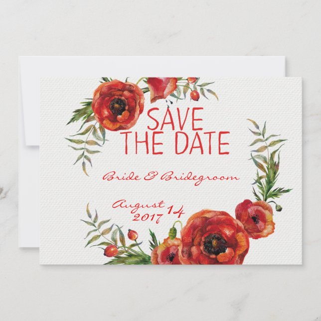 Poppy Flowers Floral Save the Date Wedding (Front)