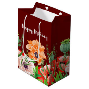Poppy Flowers Happy Birthday Medium Gift Bag
