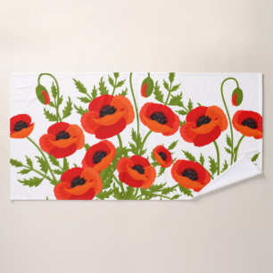 Poppy Flowers illustration Bath Towel