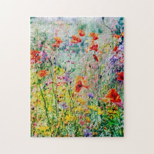 Poppy flowers In The Meadow Cute Nature Landscape Jigsaw Puzzle (Vertical)