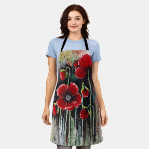 Poppy Flowers In Watercolor  Apron