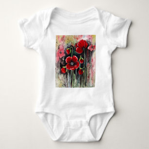 Poppy Flowers In Watercolor   Baby Bodysuit