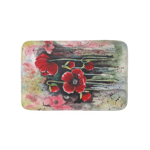 Poppy Flowers In Watercolor  Bath Mat