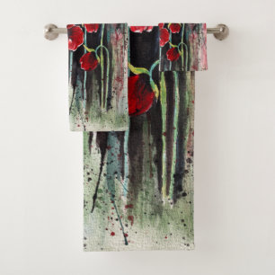 Poppy Flowers In Watercolor Bath Towel Set