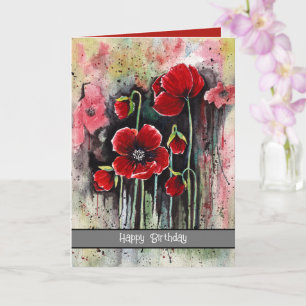 Poppy Flowers In Watercolor Card