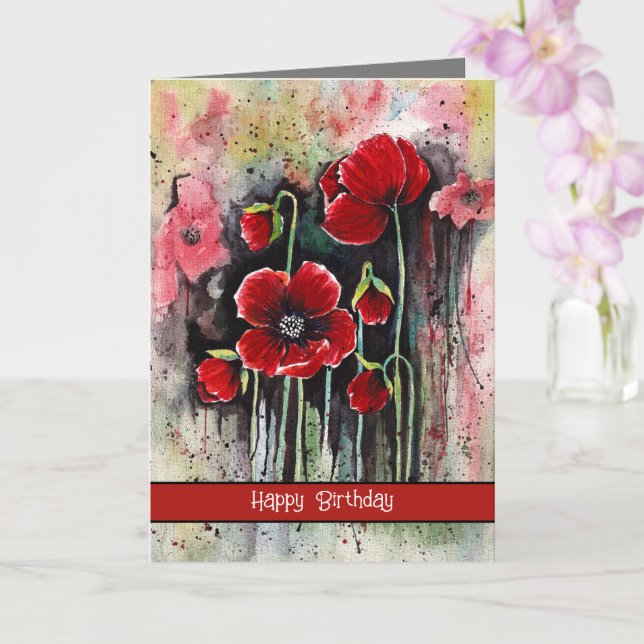 Poppy Flowers In Watercolor   Card (Orchid)