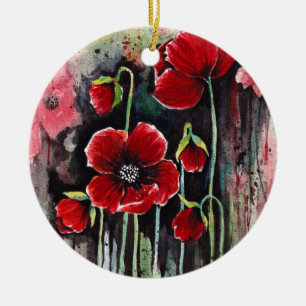 Poppy Flowers In Watercolor  Ceramic Ornament