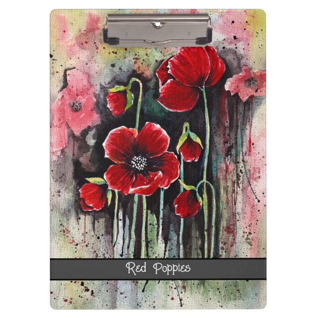 Poppy Flowers In Watercolor   Clipboard (Front)