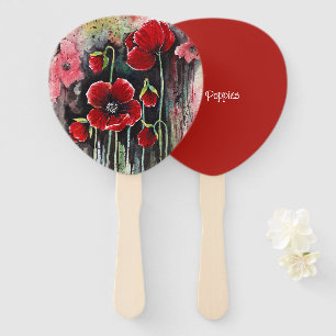 Poppy Flowers In Watercolor Hand Fan