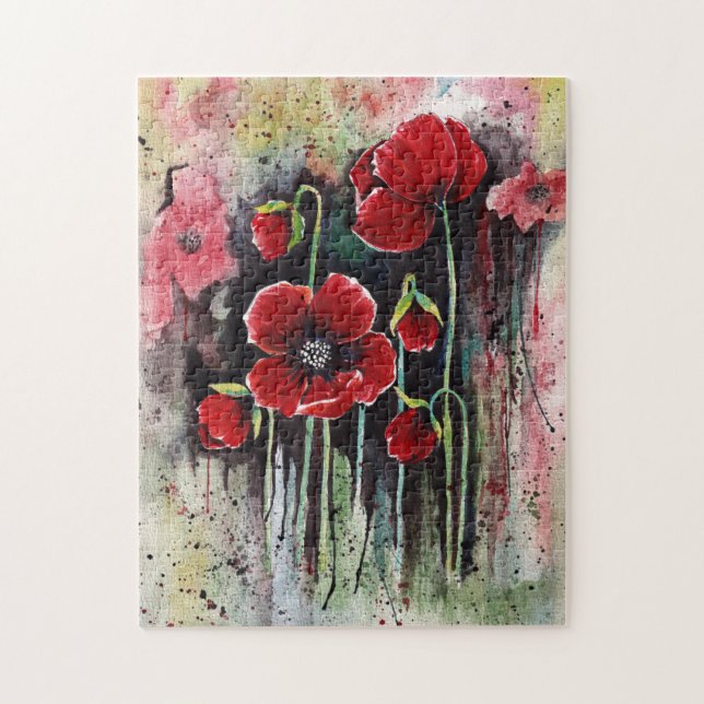 Poppy Flowers In Watercolor  Jigsaw Puzzle (Vertical)