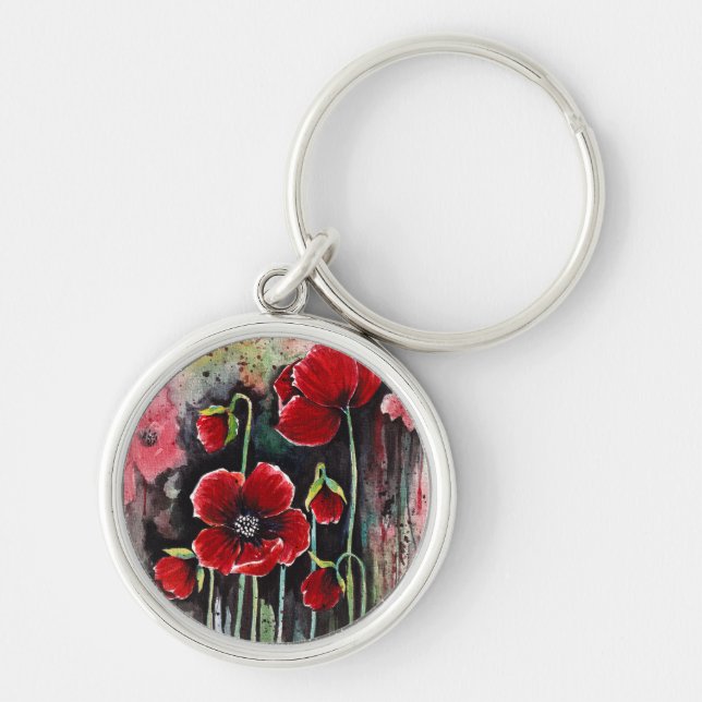 Poppy Flowers In Watercolor  Key Ring (Front)