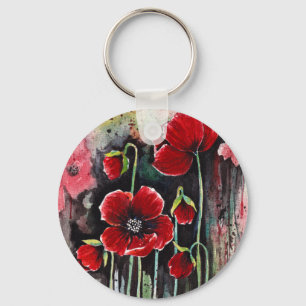Poppy Flowers In Watercolor Key Ring