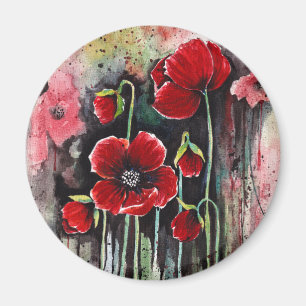 Poppy Flowers In Watercolor Magnet