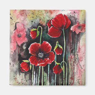 Poppy Flowers In Watercolor  Magnet