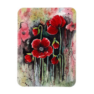 Poppy Flowers In Watercolor  Magnet