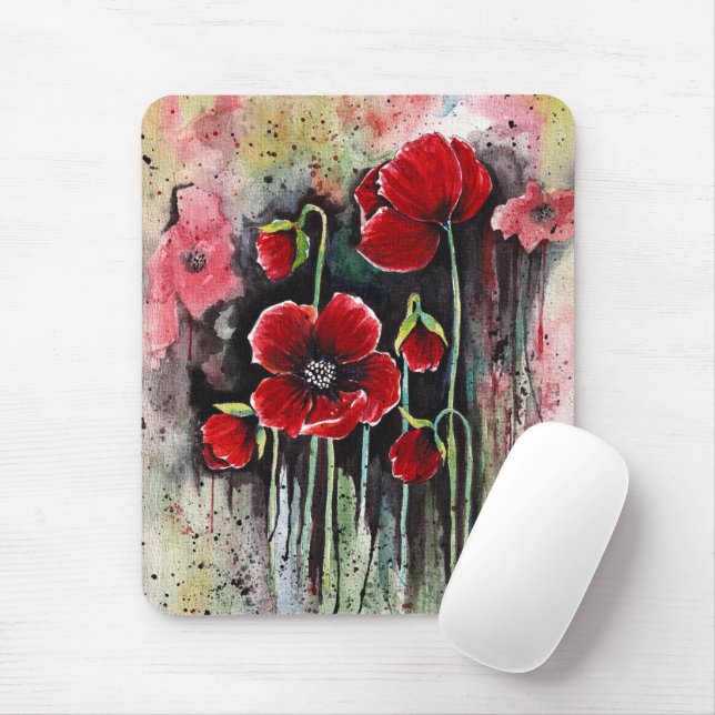 Poppy Flowers In Watercolor  Mouse Pad (With Mouse)