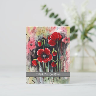 Poppy Flowers In Watercolor Postcard