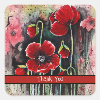 Poppy Flowers In Watercolor  Square Sticker