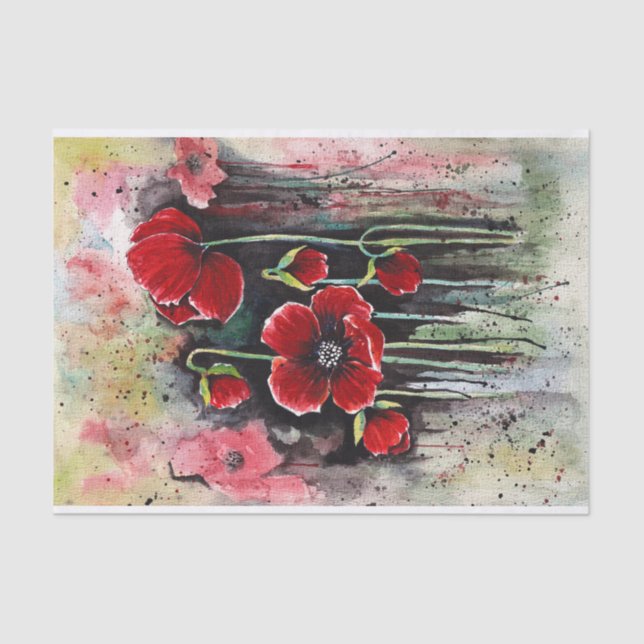 Poppy Flowers In Watercolor  Tissue Paper (Front)