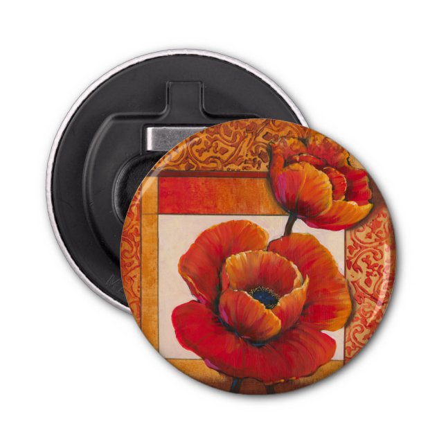 Poppy Flowers on Tan and Orange Background Bottle Opener (Front)