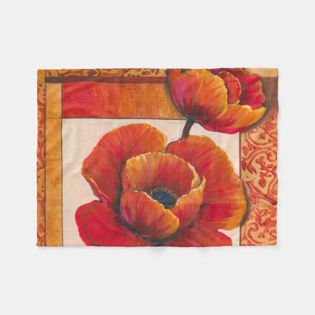 Poppy Flowers on Tan and Orange Background Fleece Blanket (Front (Horizontal))
