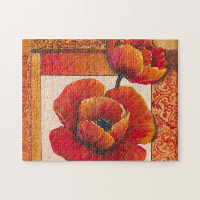Poppy Flowers on Tan and Orange Background Jigsaw Puzzle (Horizontal)