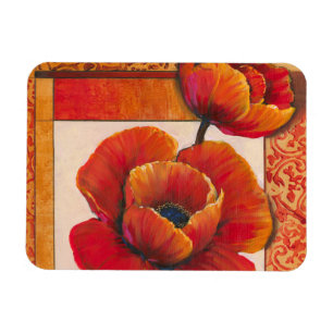 Poppy Flowers on Tan and Orange Background Magnet