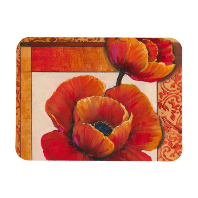 Poppy Flowers on Tan and Orange Background Magnet (Horizontal)