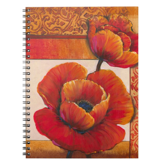 Poppy Flowers on Tan and Orange Background Notebook (Front)