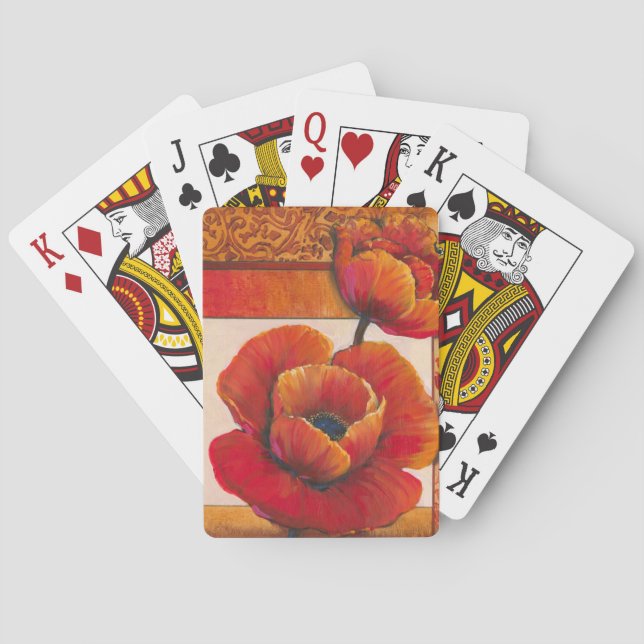Poppy Flowers on Tan and Orange Background Playing Cards (Back)