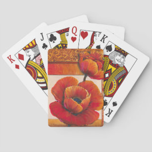 Poppy Flowers on Tan and Orange Background Playing Cards