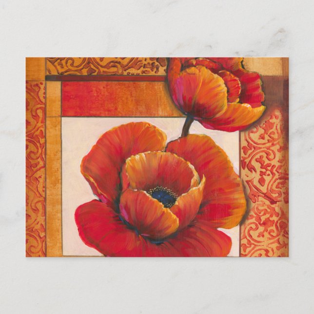 Poppy Flowers on Tan and Orange Background Postcard (Front)