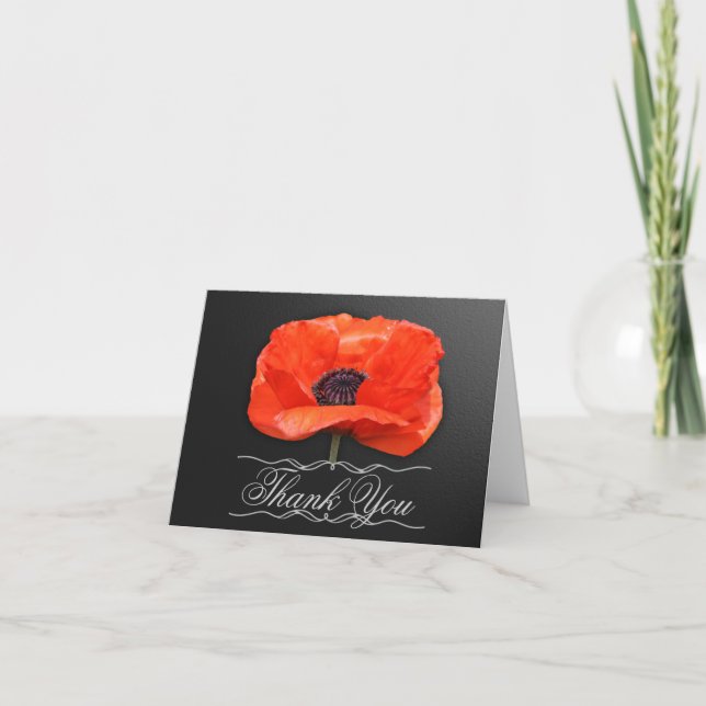 Poppy Flowers Orange Black Thank You Note (Front)
