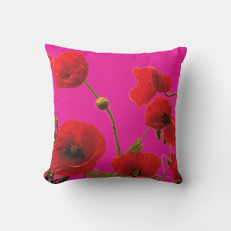 Poppy Flowers Orange Hot Pink Floral Art Abstract Cushion