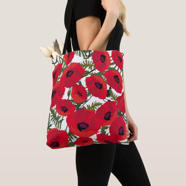Poppy Flowers Pattern Tote Bags (Close Up)