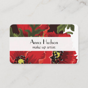 Poppy Flowers, Petals, Leaves - Red Green Black Business Card