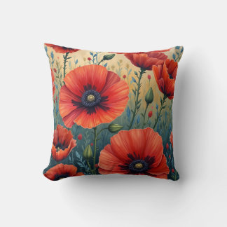 poppy flowers pillow cushion