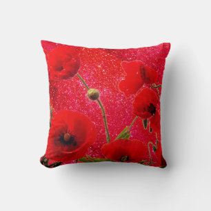 Poppy Flowers Red Glitter Sparkle Glittery 2020 Cushion